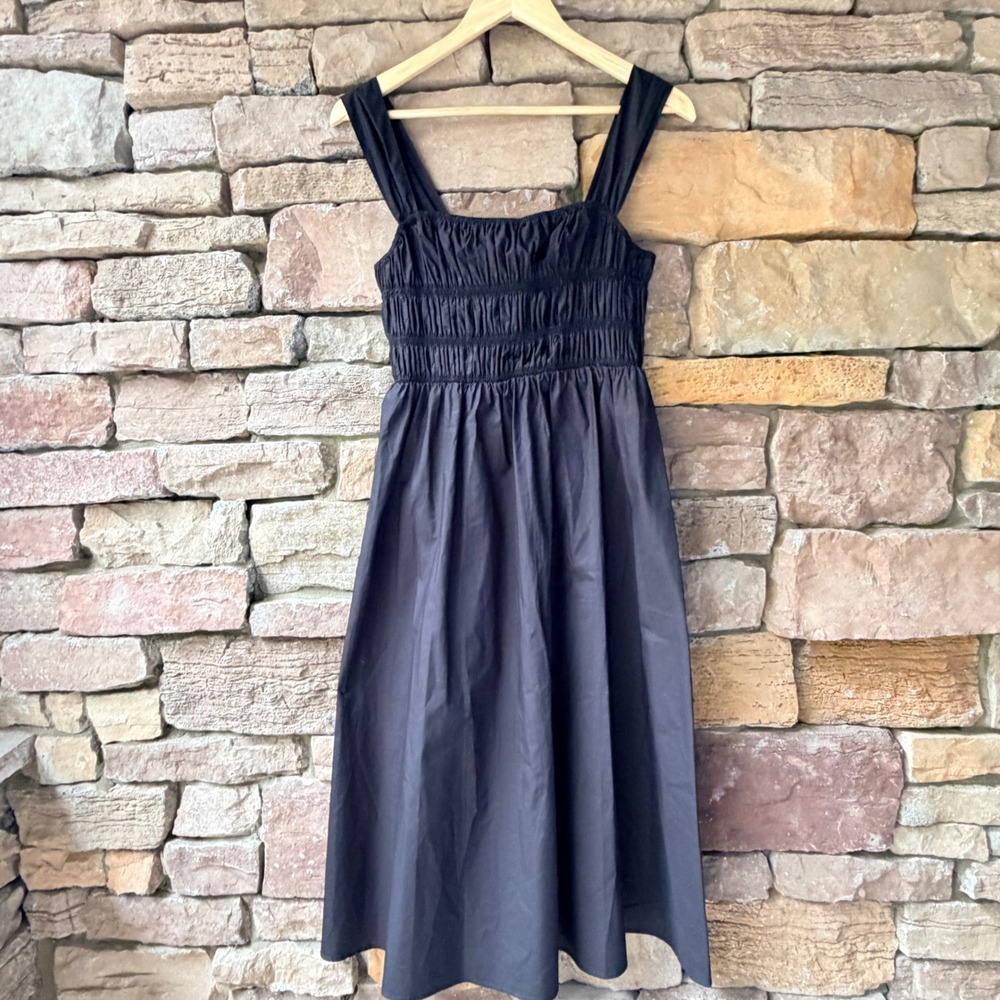 NEW Elodie Women Small Black Midi Dress Smocked Bodice Square Neck Cotton